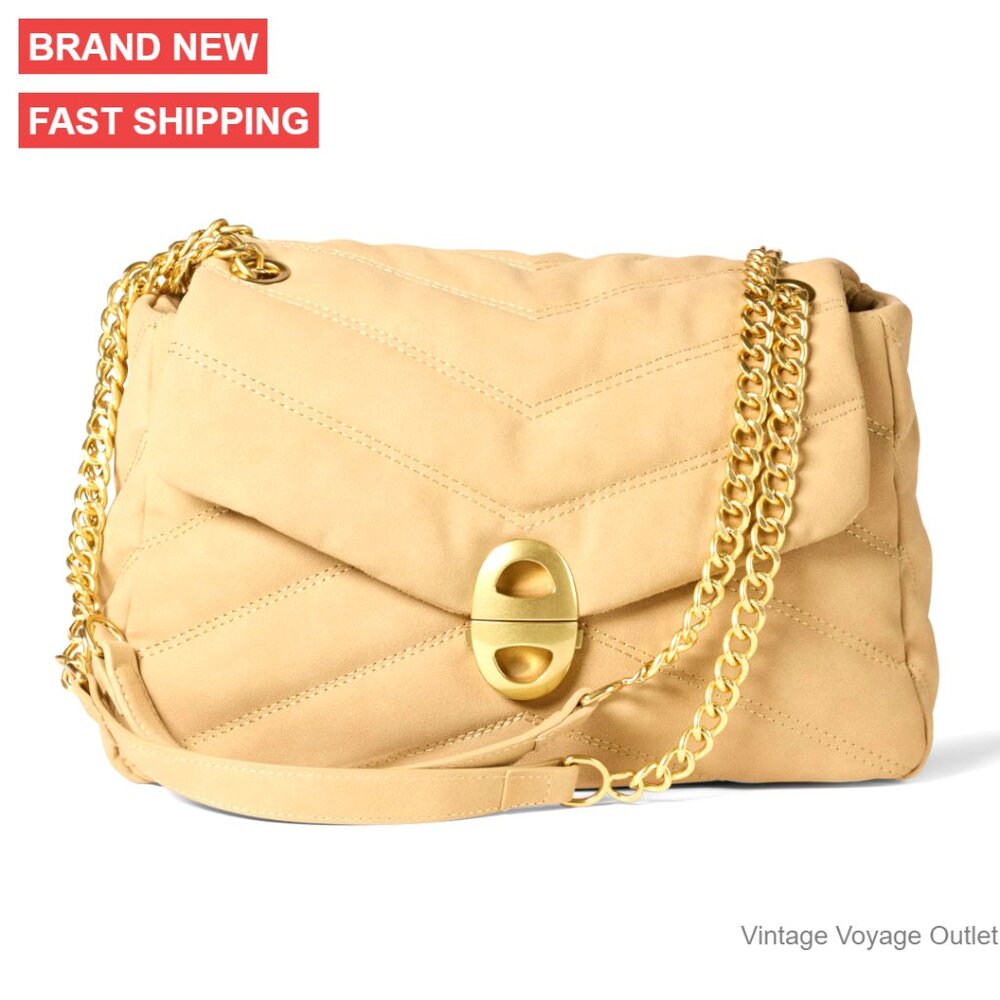 Soft Quilted Faux Suede Crossbody Bag Adjustable Chain Strap Satchel